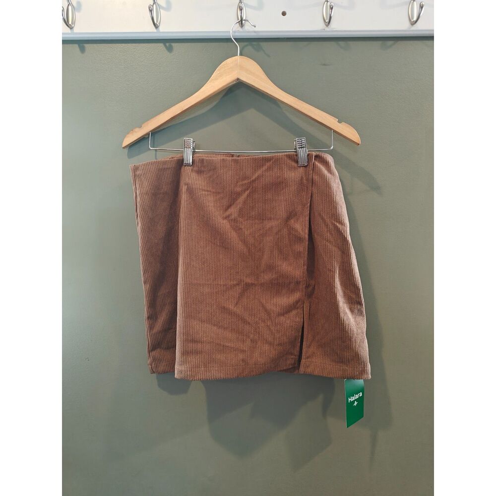 halara High Waisted Back Zipper Split Hem 2-in-1 Corduroy Casual Skirt lg - Picture 3 of 5